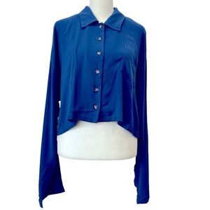 NEW CHASER Long Sleeve Cropped One Pocket Button Down Shirt Blue Size Small